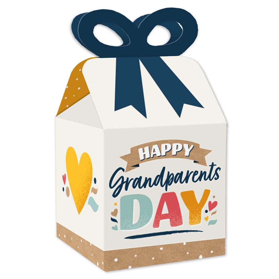 Happy Grandparents Day - Square Favor Gift Boxes - Grandma & Grandpa Party Bow Boxes - Set of 12