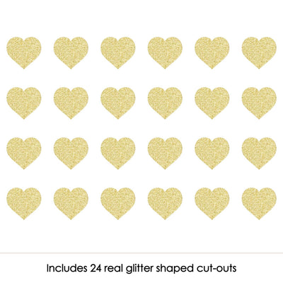 Gold Glitter Hearts - No-Mess Real Gold Glitter Cut-Outs - Valentine's Day Party Confetti - Set of 24