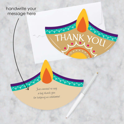 Happy Diwali - Shaped Thank You Cards - Festival of Lights Party Thank You Note Cards with Envelopes - Set of 12