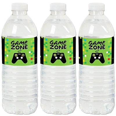 Game Zone - Pixel Video Game Party or Birthday Party Water Bottle Sticker Labels - Set of 20