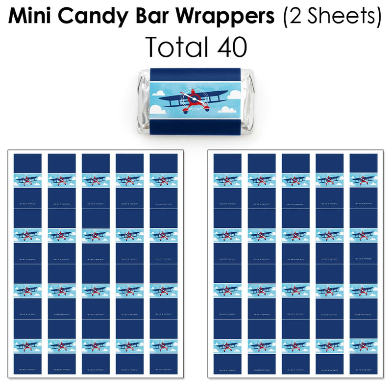 Taking Flight - Airplane - Mini Candy Bar Wrappers, Round Candy Stickers and Circle Stickers - Vintage Plane Baby Shower or Birthday Party Candy Favor Sticker Kit - 304 Pieces