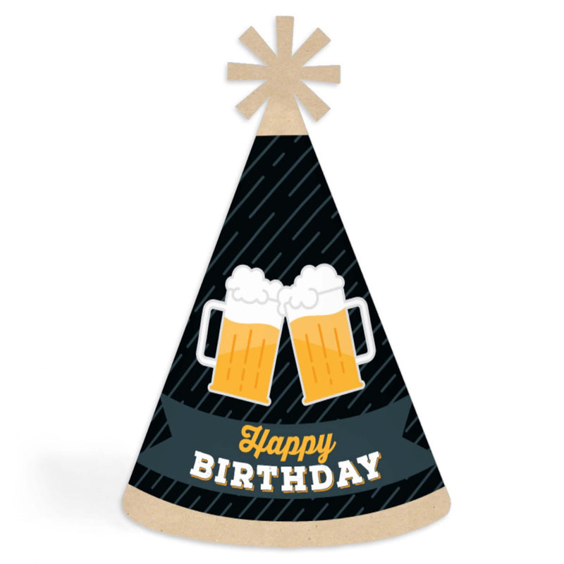 Cheers and Beers Happy Birthday - Cone Happy Birthday Party Hats for Adults - Set of 8 (Standard Size)