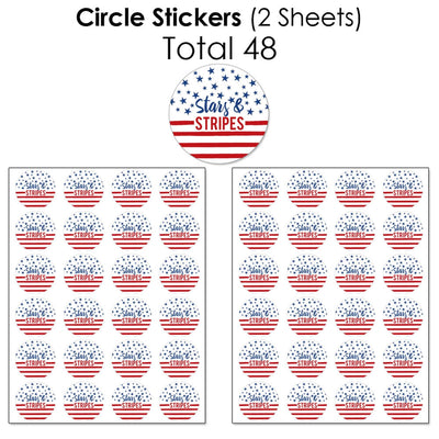 Stars & Stripes - Mini Candy Bar Wrappers, Round Candy Stickers and Circle Stickers - Memorial Day, 4th of July and Labor Day USA Patriotic Party Candy Favor Sticker Kit - 304 Pieces