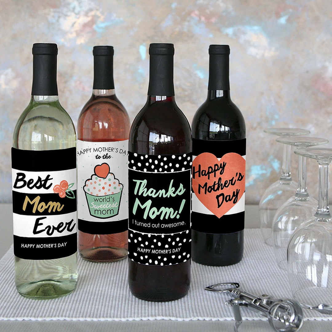 Best Mom Ever - Mother's Day Decorations for Women - Wine Bottle Label Stickers - Set of 4