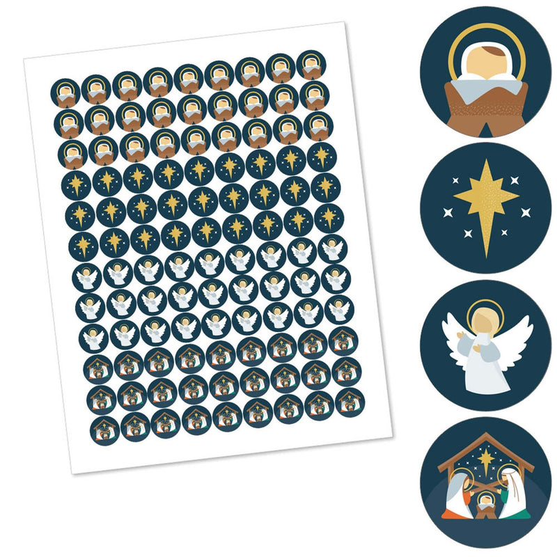 Holy Nativity - Manger Scene Religious Christmas Round Candy Sticker Favors - Labels Fit Hershey&