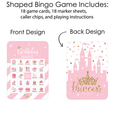 Little Princess Crown - Picture Bingo Cards and Markers - Birthday Party Bingo Game - Set of 18