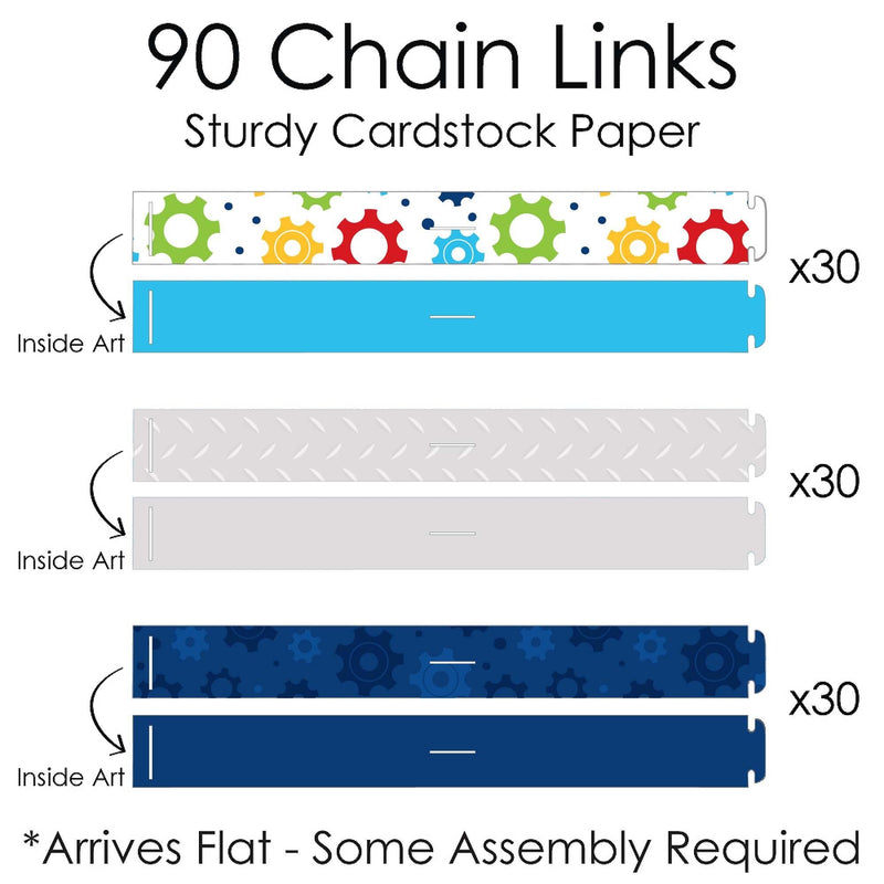 Gear Up Robots - 90 Chain Links and 30 Paper Tassels Decoration Kit - Birthday Party or Baby Shower Paper Chains Garland - 21 feet
