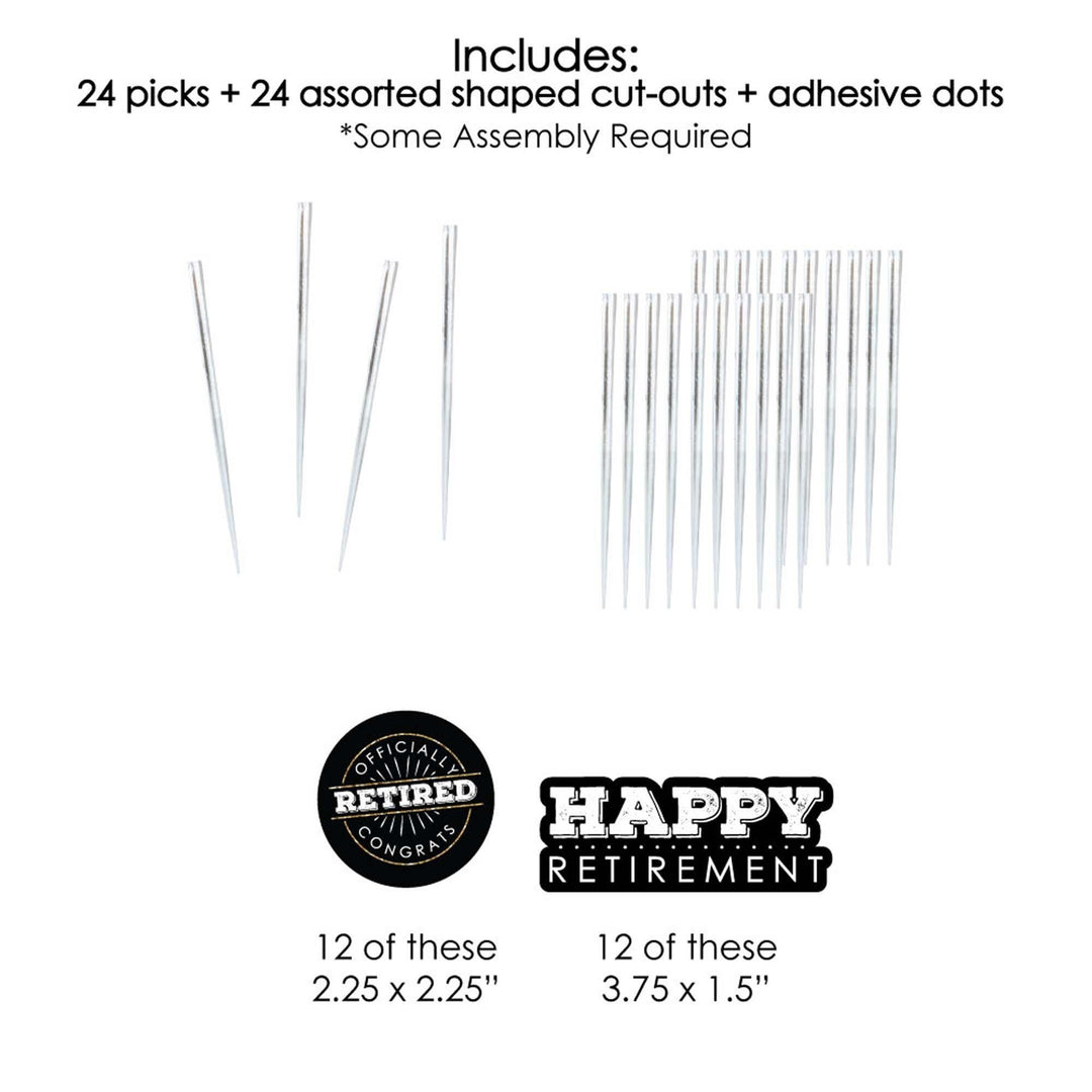 Happy Retirement - Dessert Cupcake Toppers - Retirement Party Clear Treat Picks - Set of 24