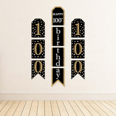 Adult 100th Birthday - Gold - Hanging Vertical Paper Door Banners - Birthday Party Wall Decoration Kit - Indoor Door Decor
