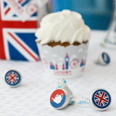 Cheerio, London - British UK Party Round Candy Sticker Favors - Labels Fit Hershey's Kisses - 108 ct