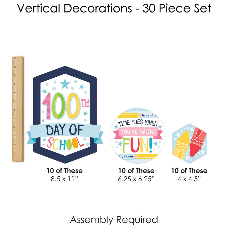 Happy 100th Day of School - 100 Days Party DIY Dangler Backdrop - Hanging Vertical Decorations - 30 Pieces