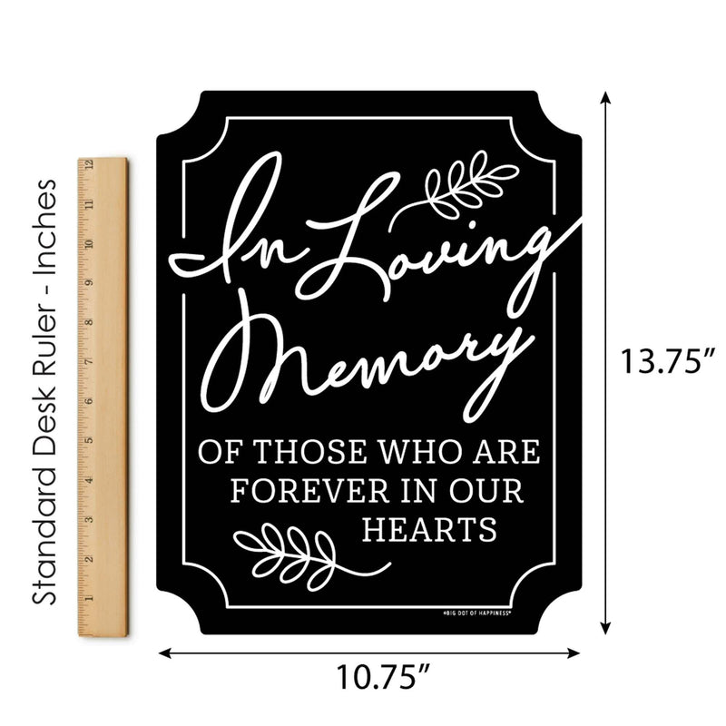 Black In Loving Memory Sign - Memorial Wedding Decorations - Printed on Sturdy Plastic Material - 10.5 x 13.75 inches - Sign with Stand - 1 Piece