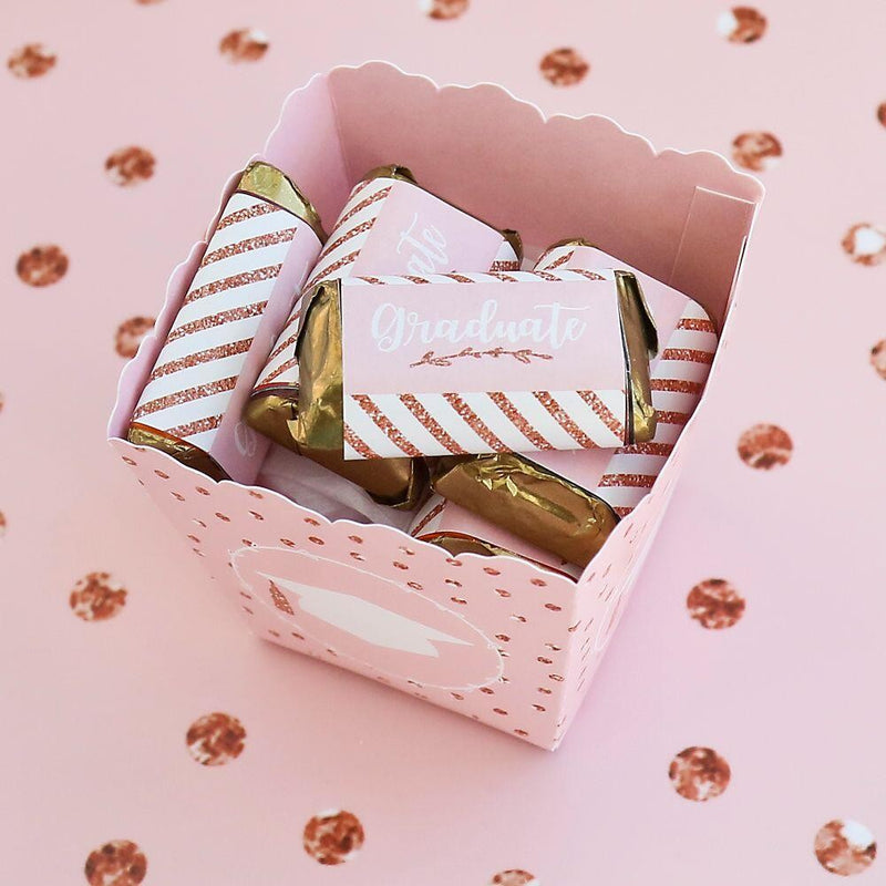 Rose Gold Grad - Mini Candy Bar Wrapper Stickers - Graduation Party Small Favors - 40 Count