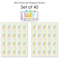 Colorful Baby Shower - Mini Candy Bar Wrapper Stickers - Gender Neutral Party Small Favors - 40 Count