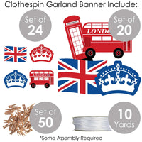 Cheerio, London - British UK Party DIY Decorations - Clothespin Garland Banner - 44 Pieces