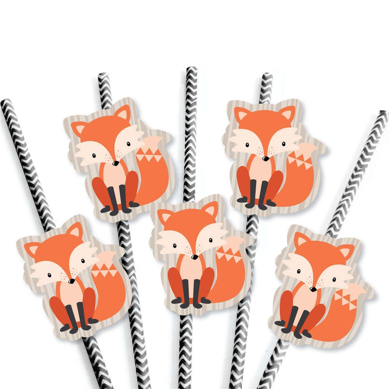 Fox - Paper Straw Decor - Baby Shower or Birthday Party Striped Decorative Straws - Set of 24