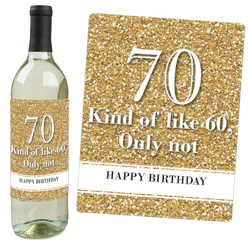 Adult 70th Birthday - Gold - Decorations for Women and Men - Wine Bottle Label Birthday Party Gift - Set of 4