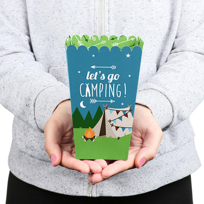 Happy Camper - Camping Baby Shower or Birthday Party Favor Popcorn Treat Boxes - Set of 12