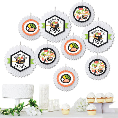 Let's Roll - Sushi - Hanging Japanese Party Tissue Decoration Kit - Paper Fans - Set of 9