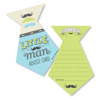 Dashing Little Man Mustache Party - Tie Wish Card Baby Shower Activities - Shaped Advice Cards Game - Set of 20