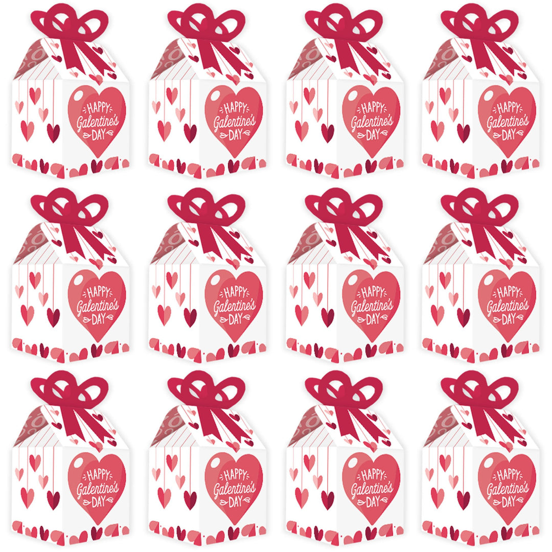 Happy Galentine's Day - Square Favor Gift Boxes - Valentine's Day Party Bow Boxes - Set of 12
