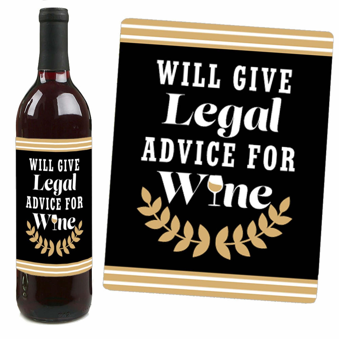 Law School Grad - Future Lawyer Graduation Party Decorations for Women and Men - Wine Bottle Label Stickers - Set of 4