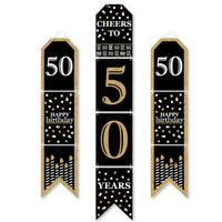 Adult 50th Birthday - Gold - Hanging Vertical Paper Door Banners - Birthday Party Wall Decoration Kit - Indoor Door Decor