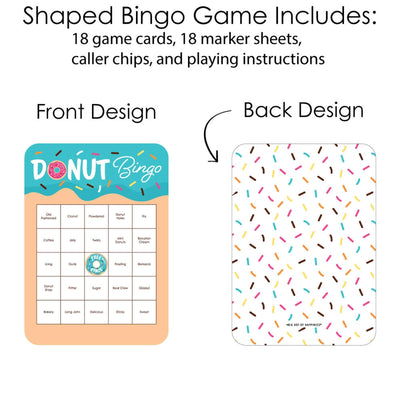 Donut Worry, Let's Party - Bingo Cards and Markers - Doughnut Party Bingo Game - Set of 18