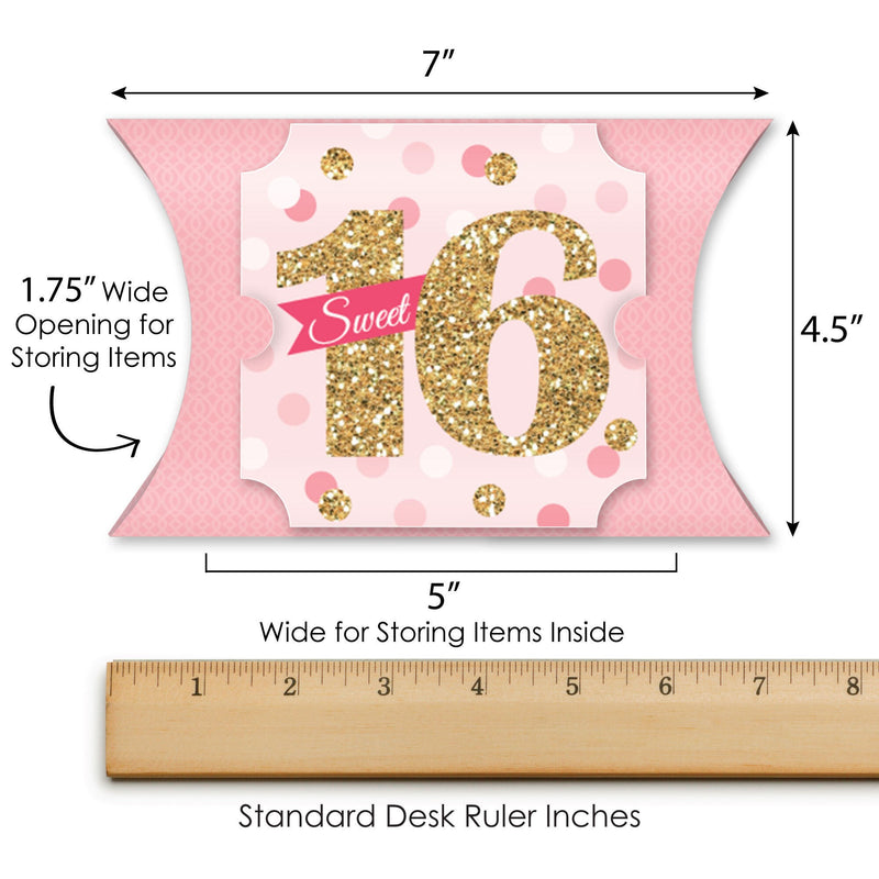 Sweet 16 - Favor Gift Boxes - 16th Birthday Party Large Pillow Boxes - Set of 12