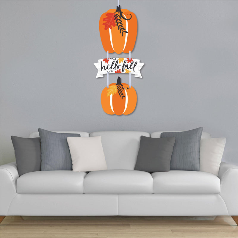 Fall Pumpkin - Hanging Porch Halloween or Thanksgiving Party Outdoor Decorations - Front Door Decor - 3 Piece Sign
