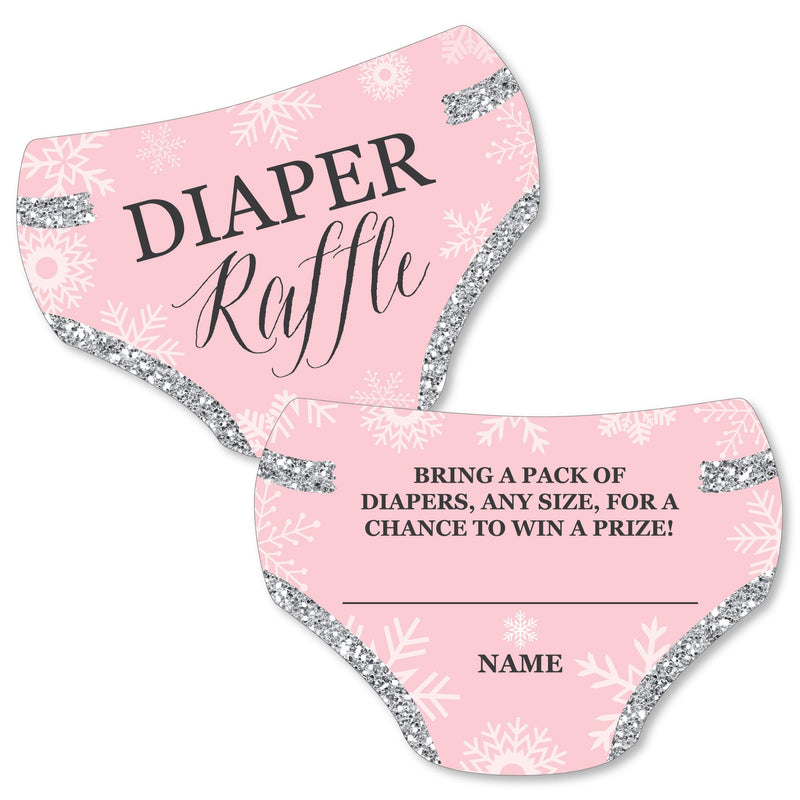 Pink Winter Wonderland - Diaper Shaped Raffle Ticket Inserts - Holiday Snowflake Baby Shower Activities - Diaper Raffle Game - Set of 24