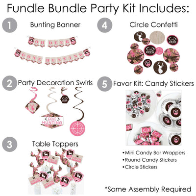 Pink Gone Hunting - Deer Hunting Girl Camo Baby Shower or Birthday Party Supplies - Banner Decoration Kit - Fundle Bundle
