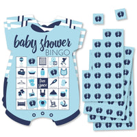 Baby Boy - Picture Bingo Cards and Markers - Blue Baby Shower Shaped Bingo Game - Set of 18