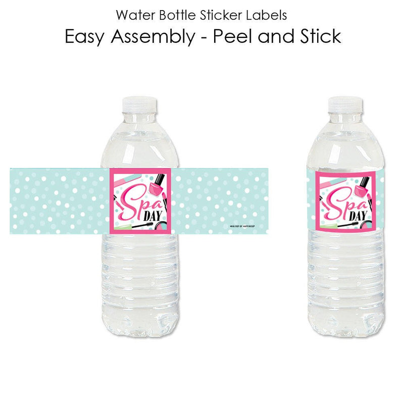 Spa Day - Girls Makeup Party Water Bottle Sticker Labels - Set of 20