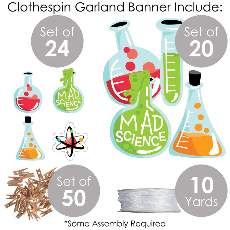 Scientist Lab - Mad Science Baby Shower or Birthday Party DIY Decorations - Clothespin Garland Banner - 44 Pieces
