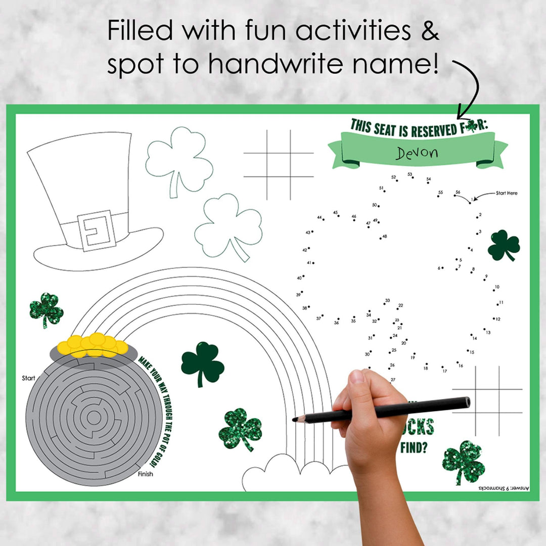 St. Patrick's Day - Paper Saint Patty's Day Party Coloring Sheets - Activity Placemats - Set of 16