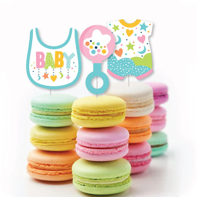 Colorful Baby Shower - Dessert Cupcake Toppers - Gender Neutral Party Clear Treat Picks - Set of 24