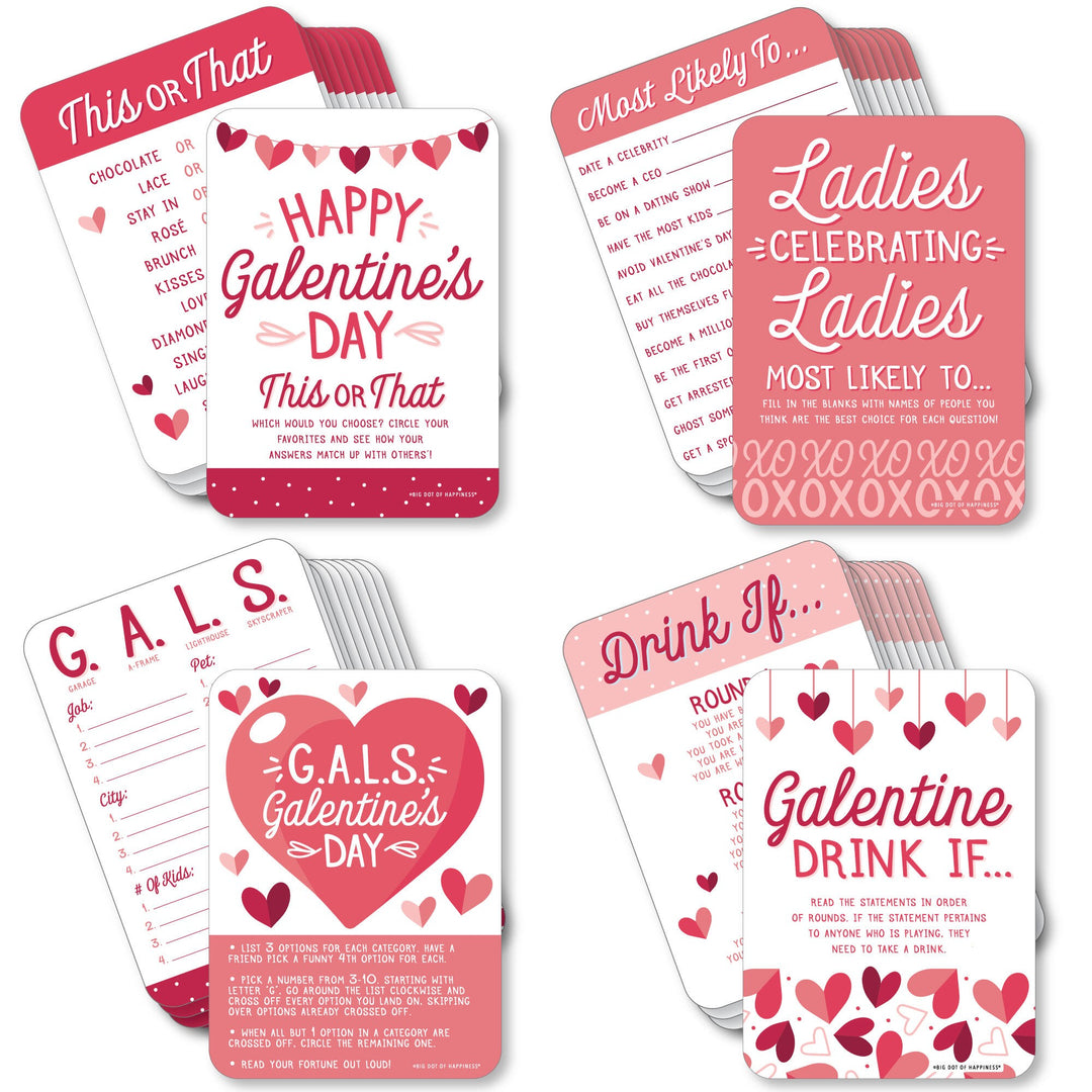 Happy Galentine's Day - 4 Valentine's Day Party Games - 10 Cards Each - Gamerific Bundle