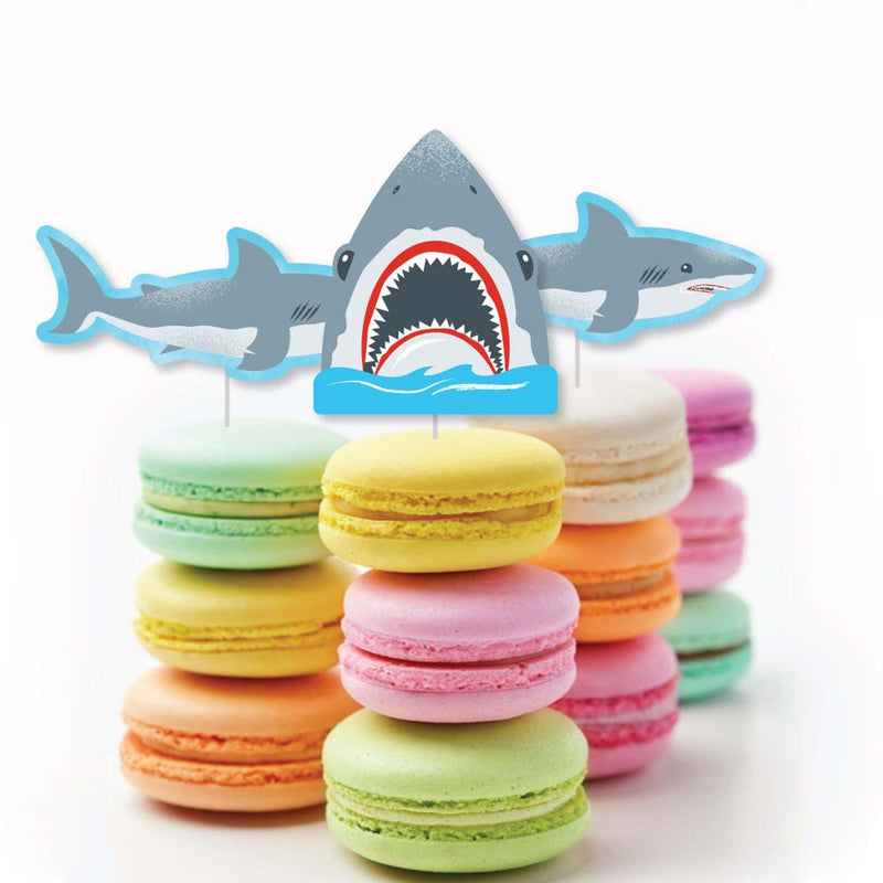 Shark Zone - Dessert Cupcake Toppers - Jawsome Shark Party or Birthday Party Clear Treat Picks - Set of 24
