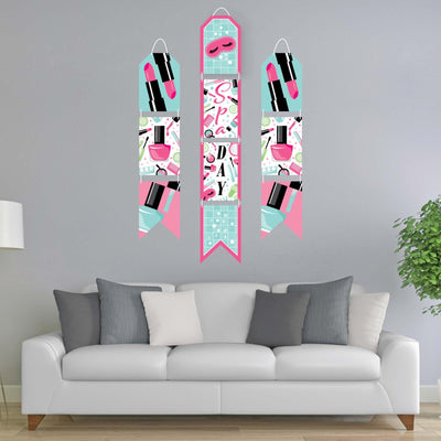Spa Day - Hanging Vertical Paper Door Banners - Girls Makeup Party Wall Decoration Kit - Indoor Door Decor