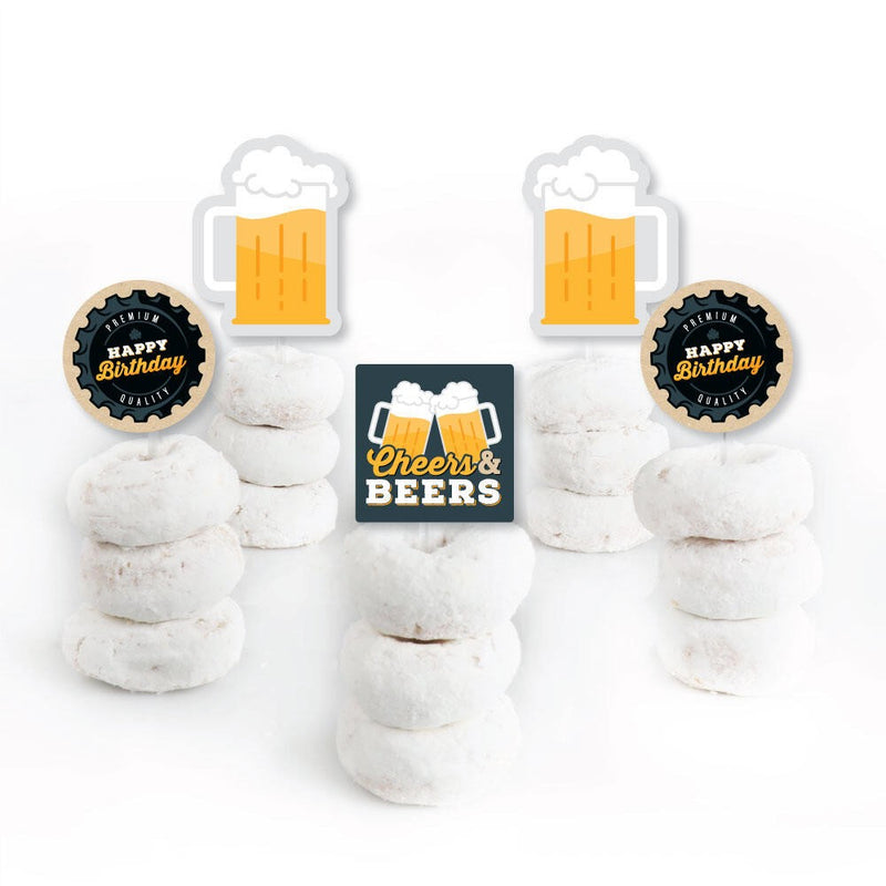 Cheers and Beers Happy Birthday - Dessert Cupcake Toppers - Clear Treat Picks - Set of 24