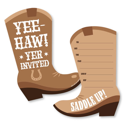 Western Hoedown - Shaped Fill-In Invitations - Wild West Cowboy Party Invitation Cards with Envelopes - Set of 12