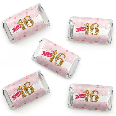 Sweet 16 - Mini Candy Bar Wrapper Stickers - 16th Birthday Party Small Favors - 40 Count