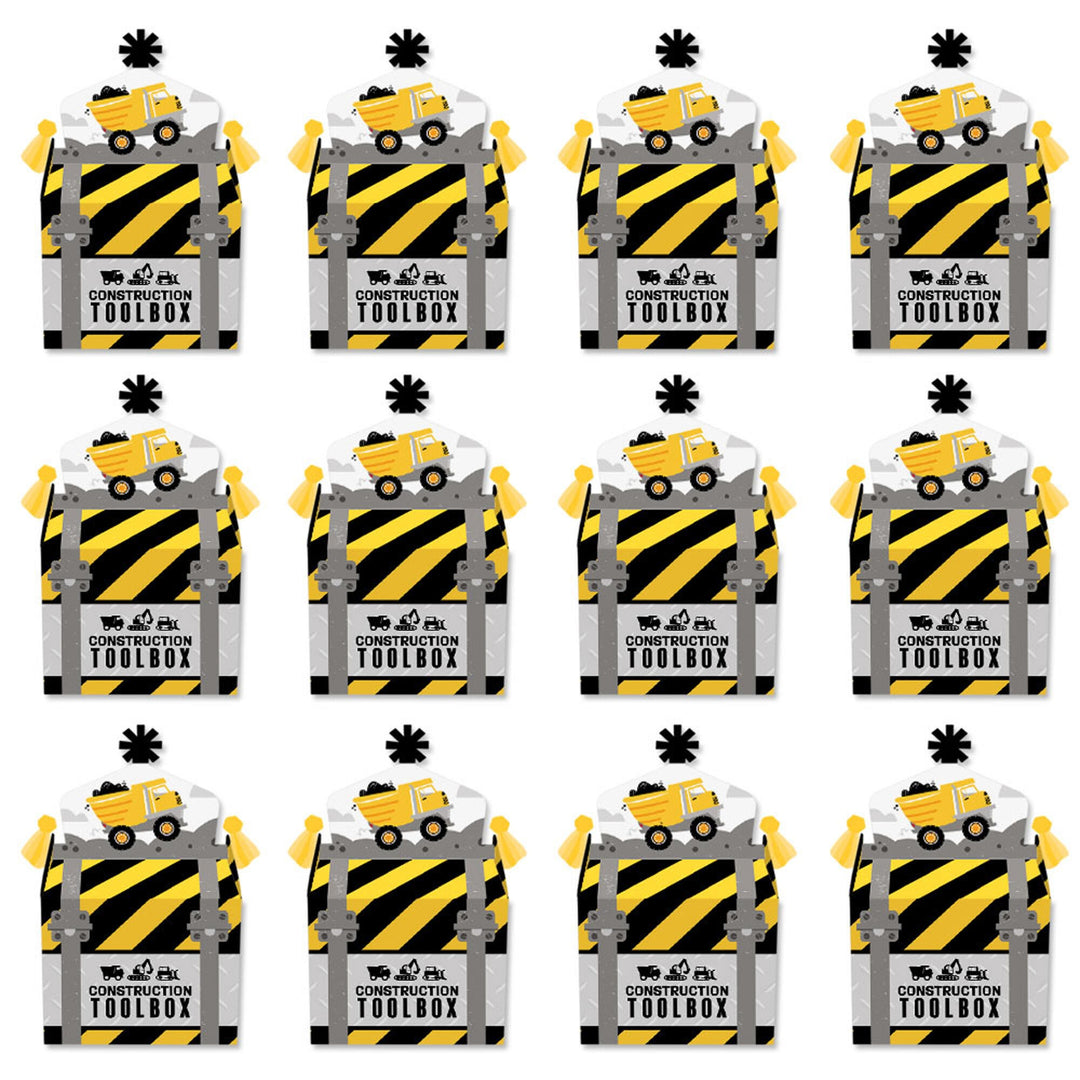 Dig It - Construction Party Zone - Treat Box Party Favors - Baby Shower or Birthday Party Goodie Gable Boxes - Set of 12