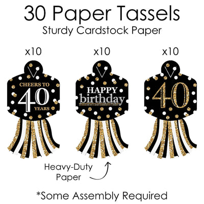 Adult 40th Birthday - Gold - 90 Chain Links and 30 Paper Tassels Decoration Kit - Birthday Party Paper Chains Garland - 21 feet