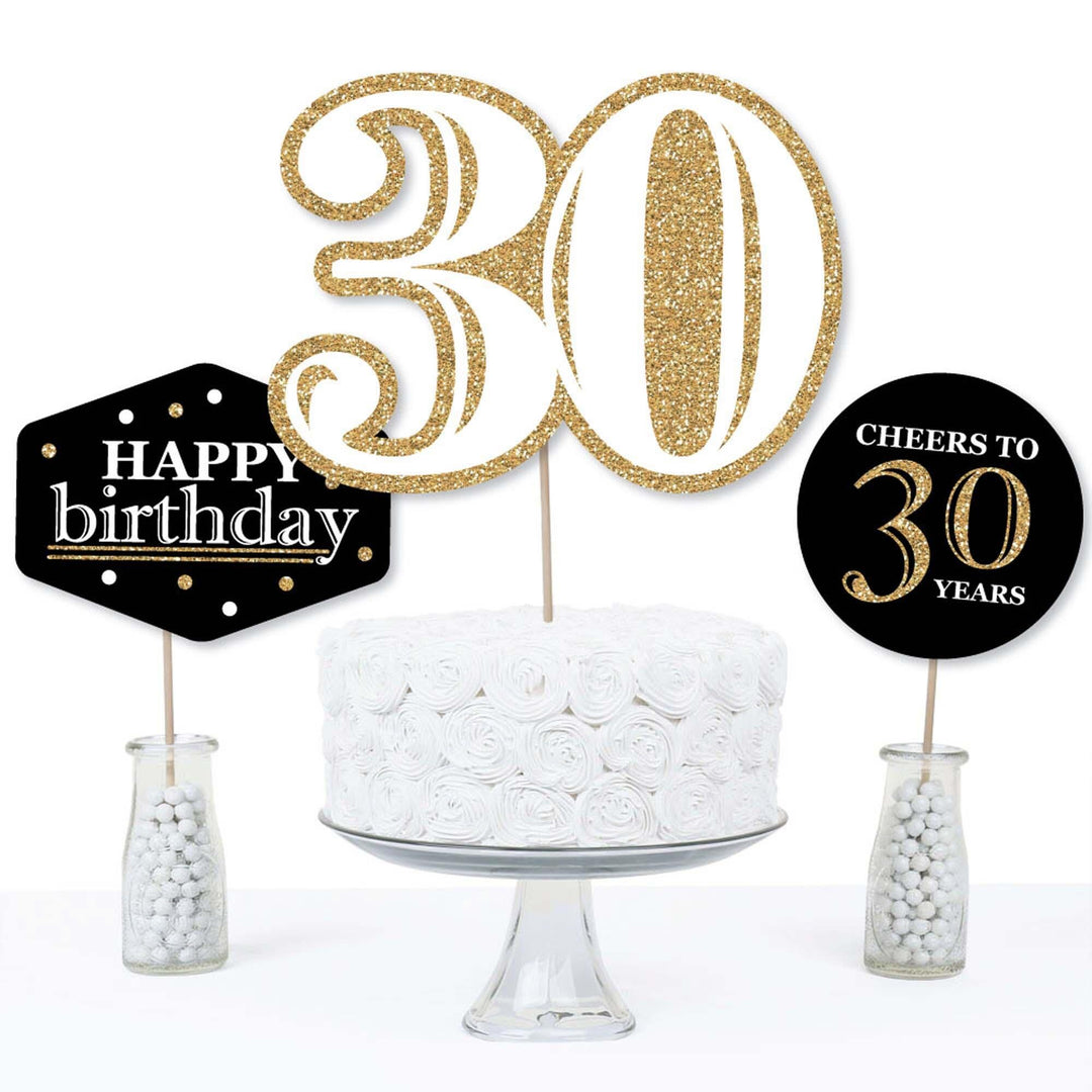Adult 30th Birthday - Gold - Birthday Party Centerpiece Sticks - Table Toppers - Set of 15