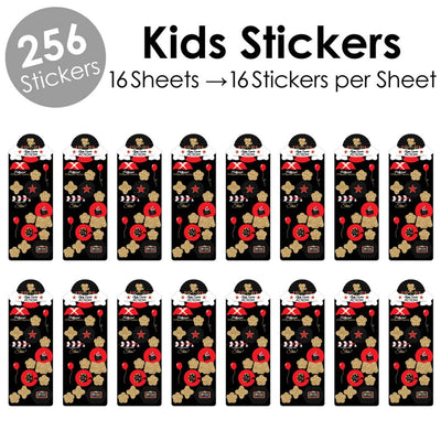 Red Carpet Hollywood - Movie Night Birthday Party Favor Kids Stickers - 16 Sheets - 256 Stickers