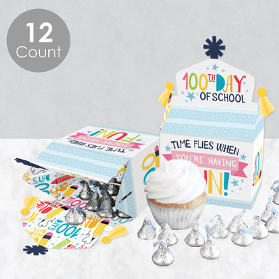 Happy 100th Day of School - Treat Box Party Favors - 100 Days Party Goodie Gable Boxes - Set of 12