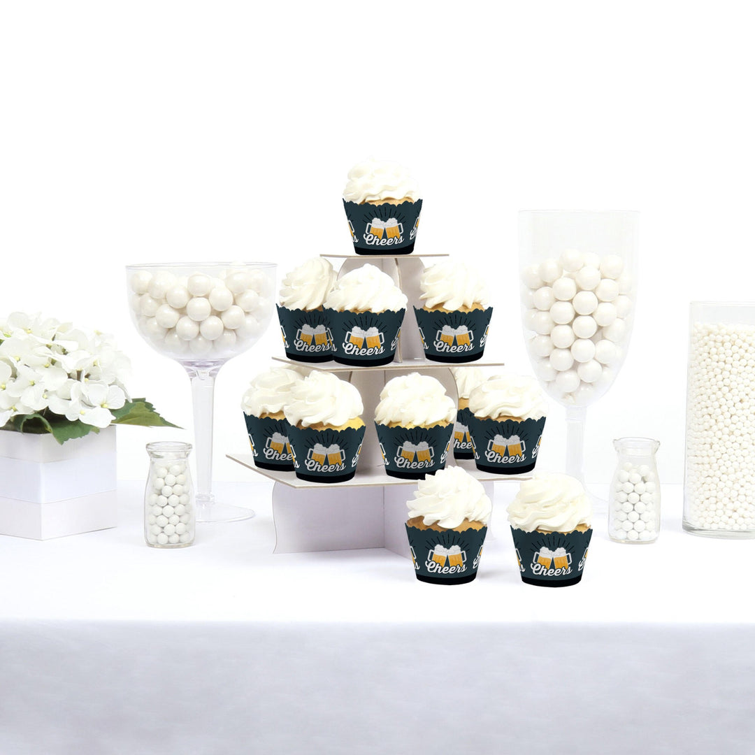 Cheers and Beers Happy Birthday - Decorations - Party Cupcake Wrappers - Set of 12