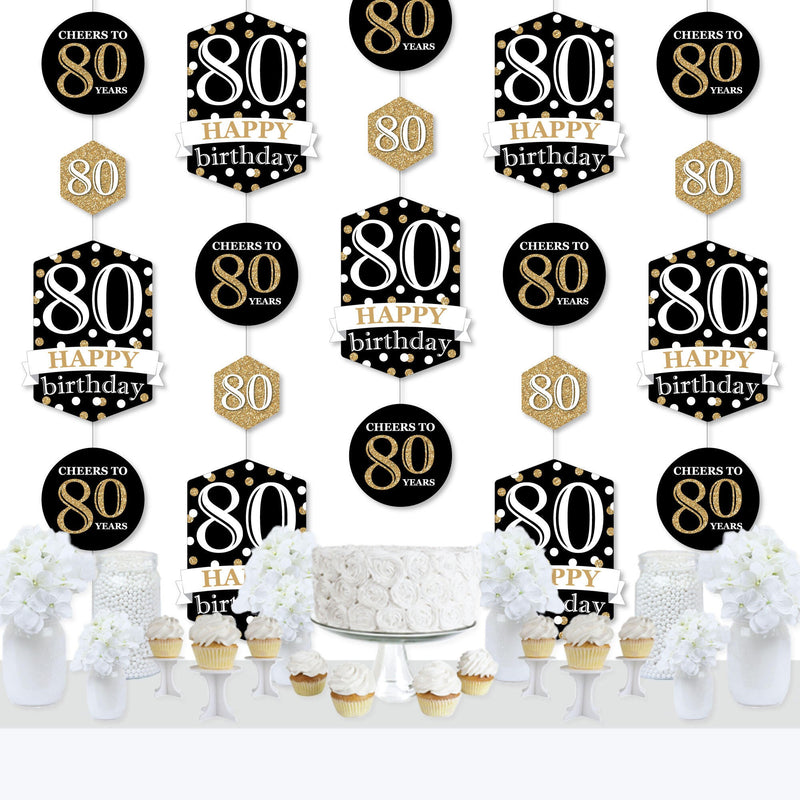 Adult 80th Birthday - Gold - Birthday Party DIY Dangler Backdrop - Hanging Vertical Decorations - 30 Pieces